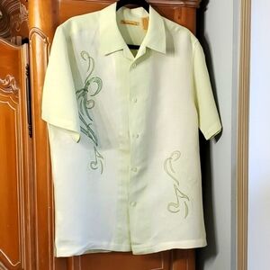 The Havanera Co. Mens linen casual button down shirt Light green w/enbroidery S